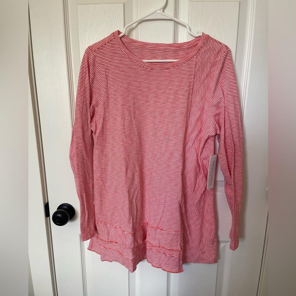 Soft Surroundings Red & White Striped Long Sleeve Top